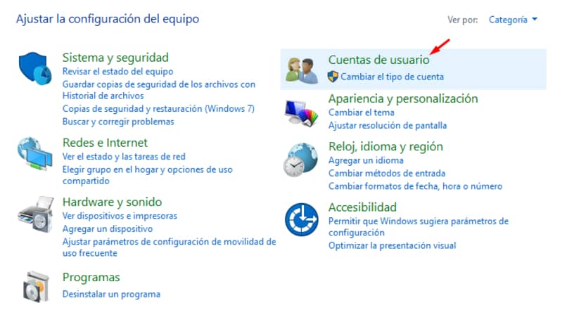rutas para crear cuenta de usuario en windows 10