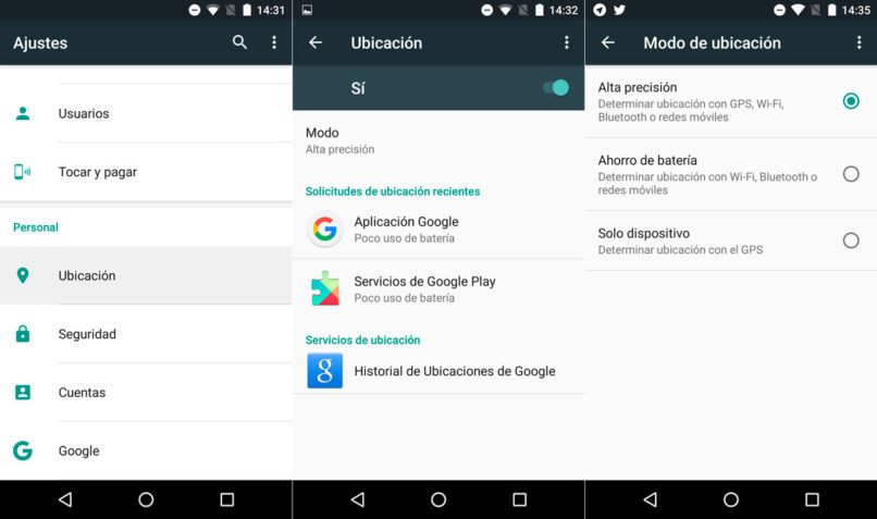 ajustar la abicacion en un telefono android