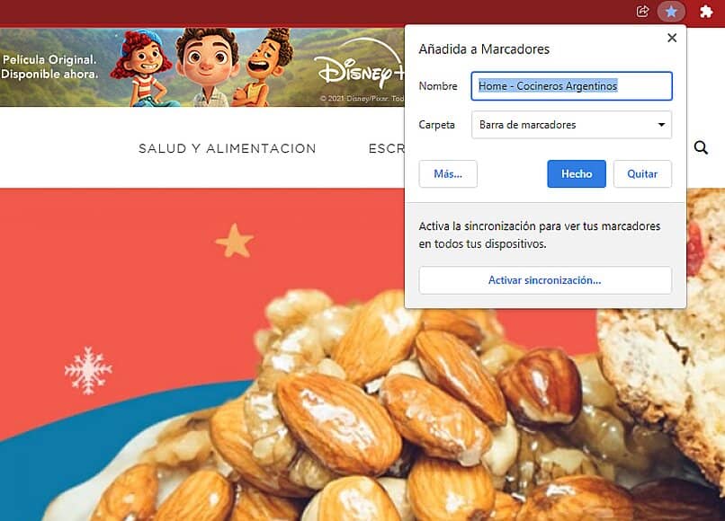 anadiendo sitio web en la barra de marcadores