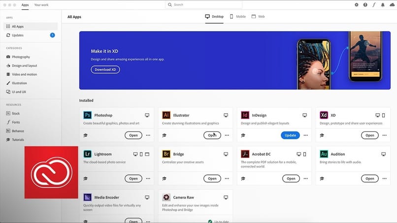 aplicacione adobe creative cloud en pc