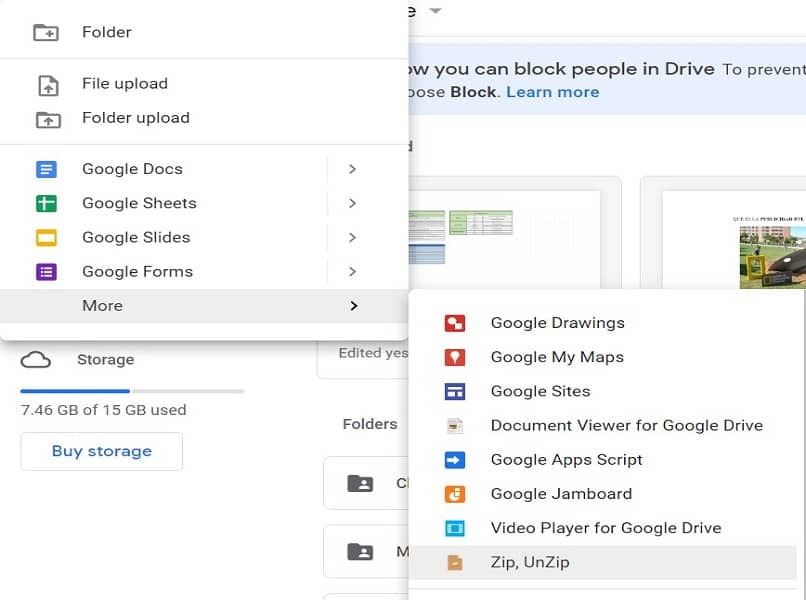 vista de menu con aplicaciones de google drive