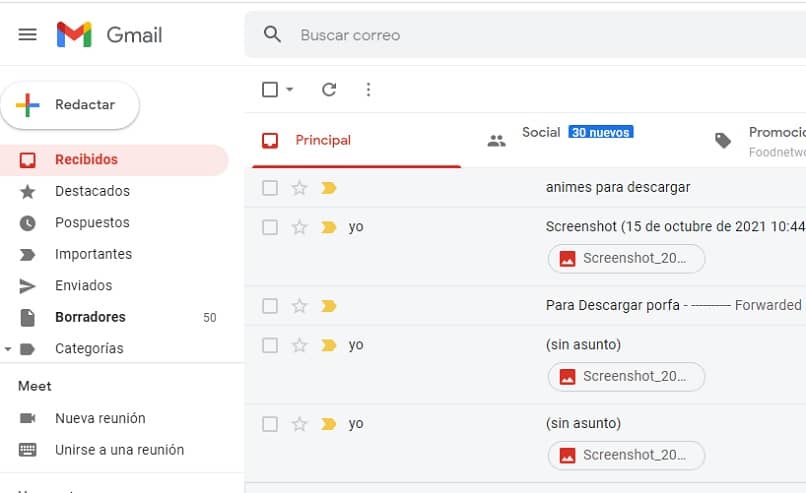 bandeja de entrada con correos
