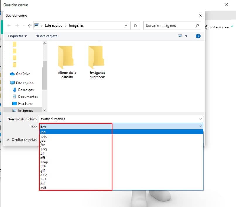 modificando el formato de imagen
