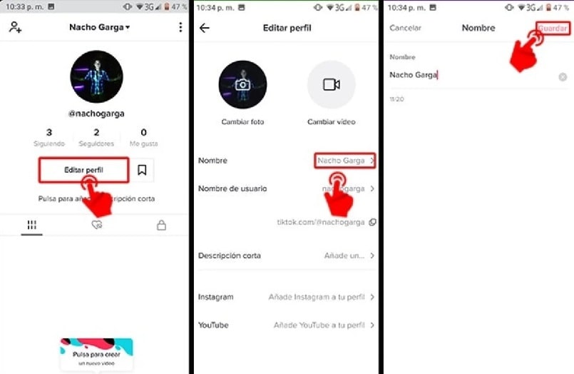 cambiar nombre de perfil en tiktok