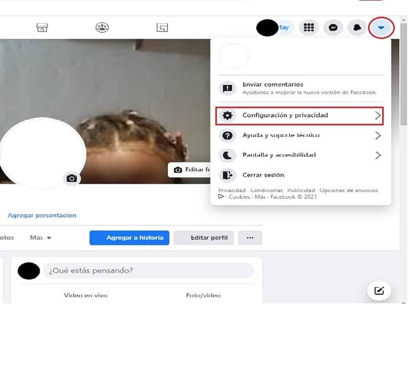 opcion del menu de facebook para ir a configuraciones