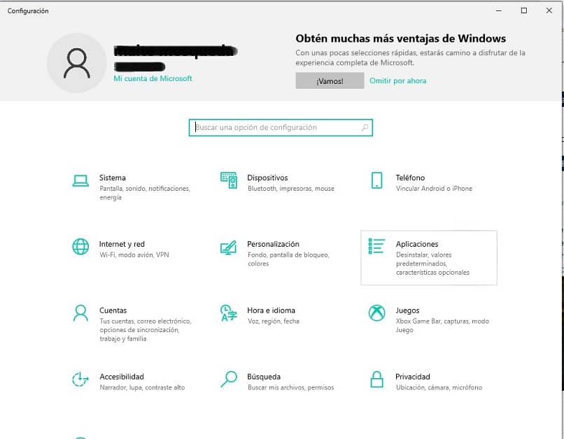 ventana que muestra acceso a configuracion de windows