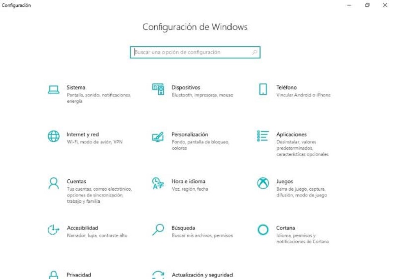 panel de configuracion de windows