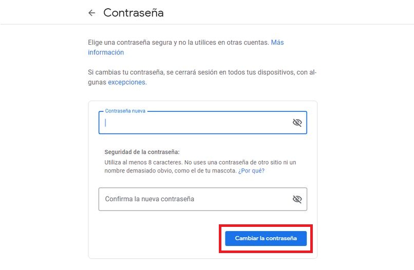 cambiar la clave de cuenta gmail