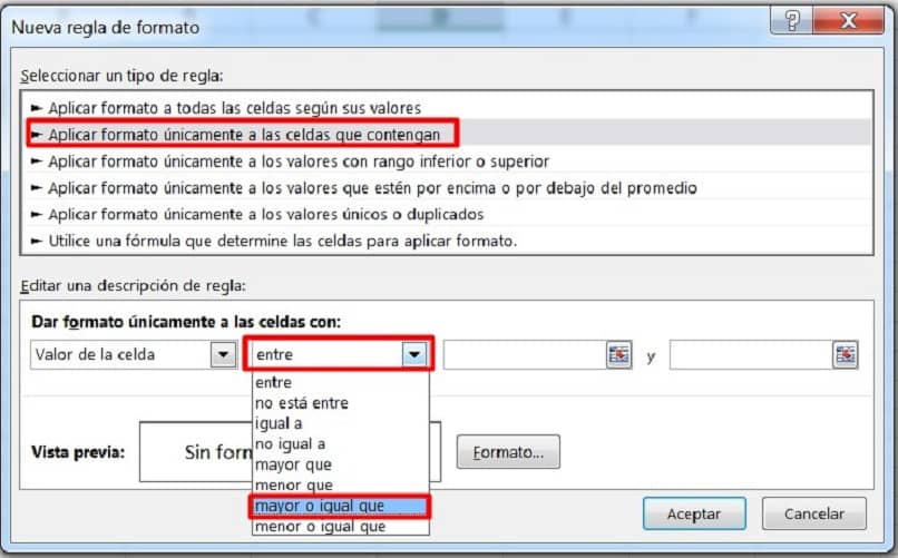 vista de grafico que muestra proceso para crear regla en formato condicional
