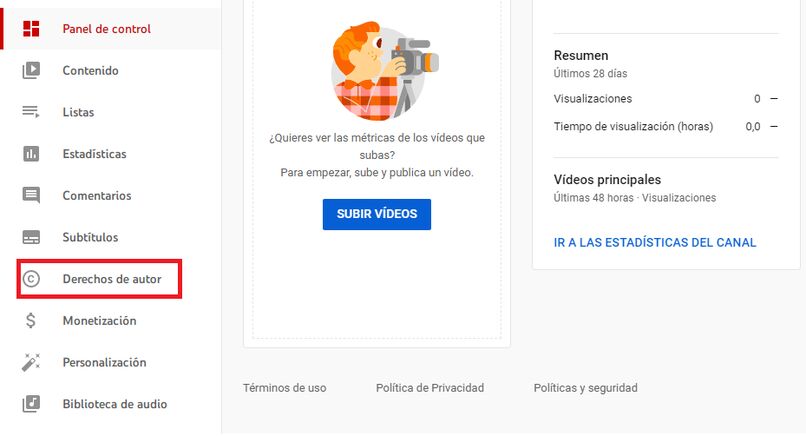 derechos de autor en youtube studio