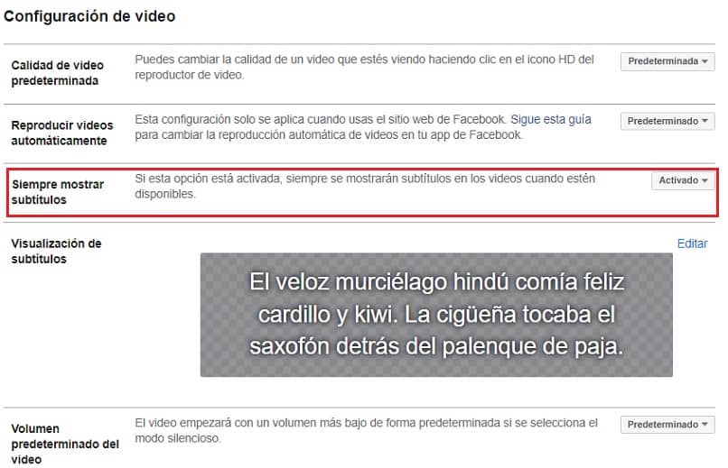 desactivan los subtitulos en facebook