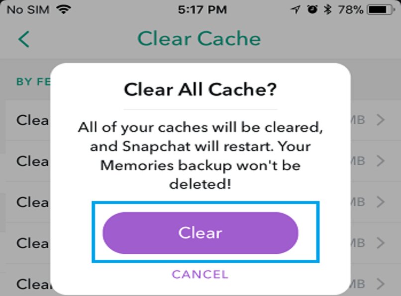 borrar cache de snapchat en movil