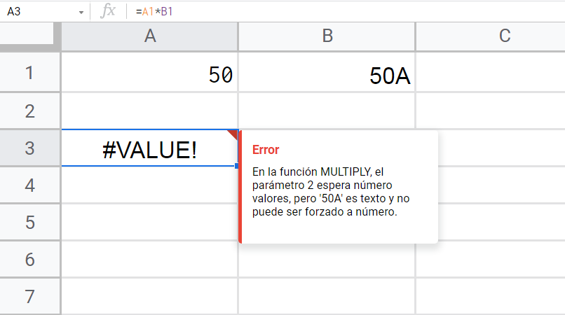 error value en hoja de calculo de google