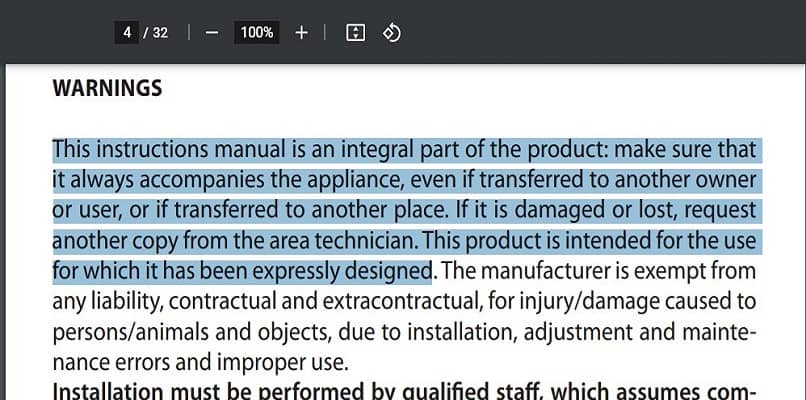 documento pdf con texto resaltado en color oscuro