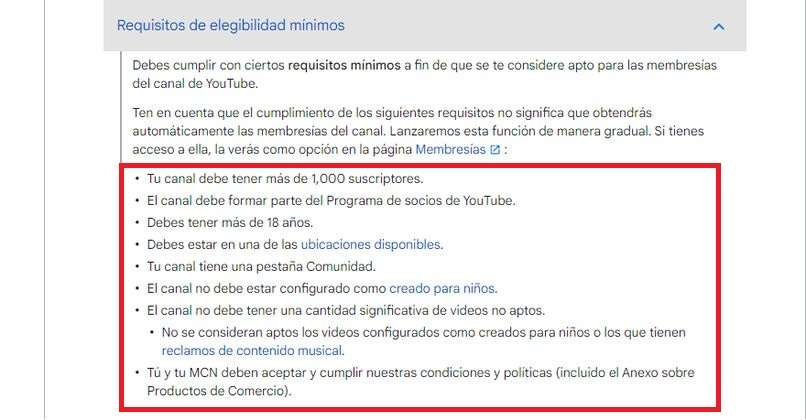 requisitos de membresias de youtube