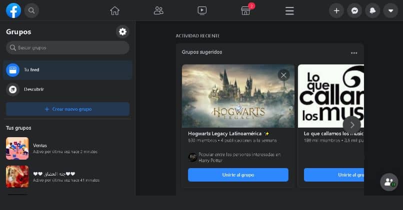 modo oscuro de facebook en un movil