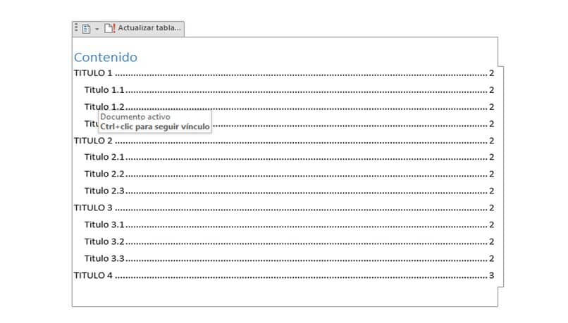 navegar en el documento desde tabla de contenido