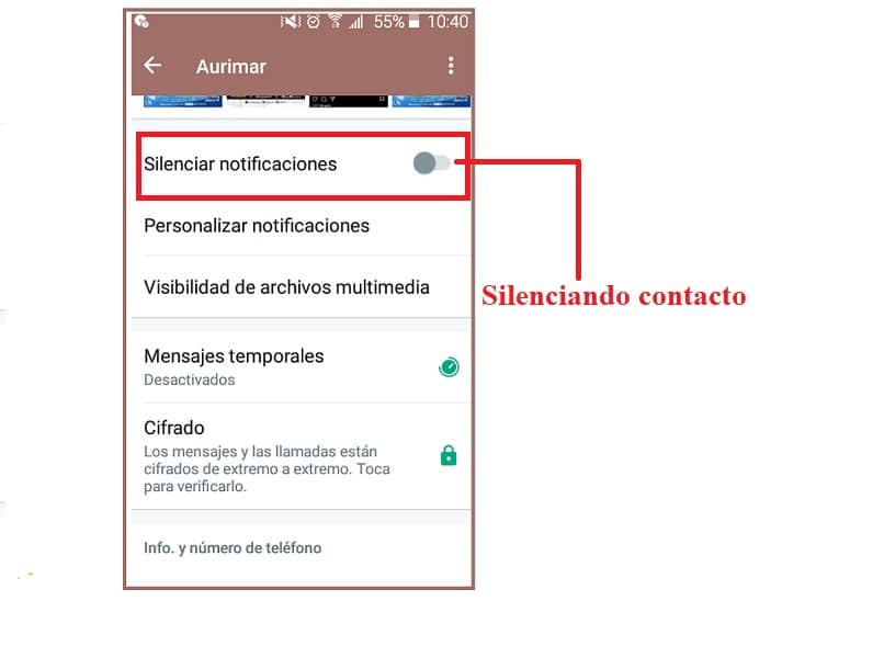 imagen que muestra como sinlenciar un contacto