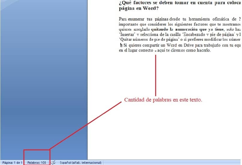 numero de palabras que se encuentra en el texto en word