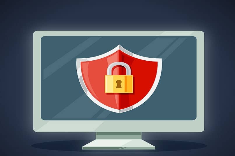 pantalla con candado y escudo de seguridad en pc
