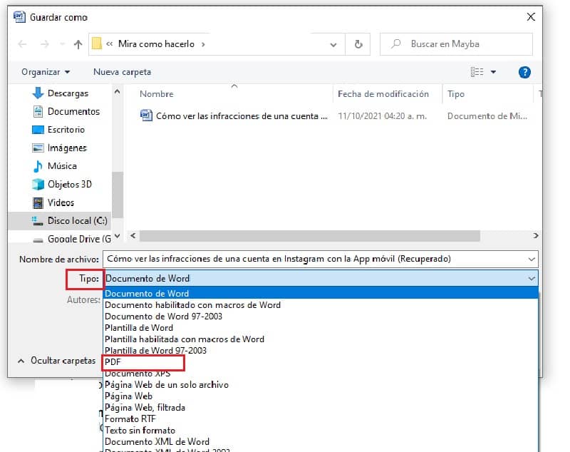 imagen que muestra como guardar un archivo en pdf