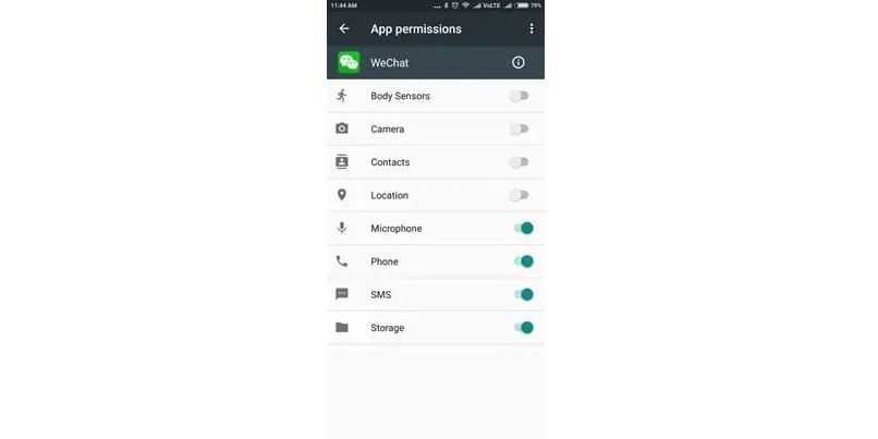 Permisos de aplicación WeChat