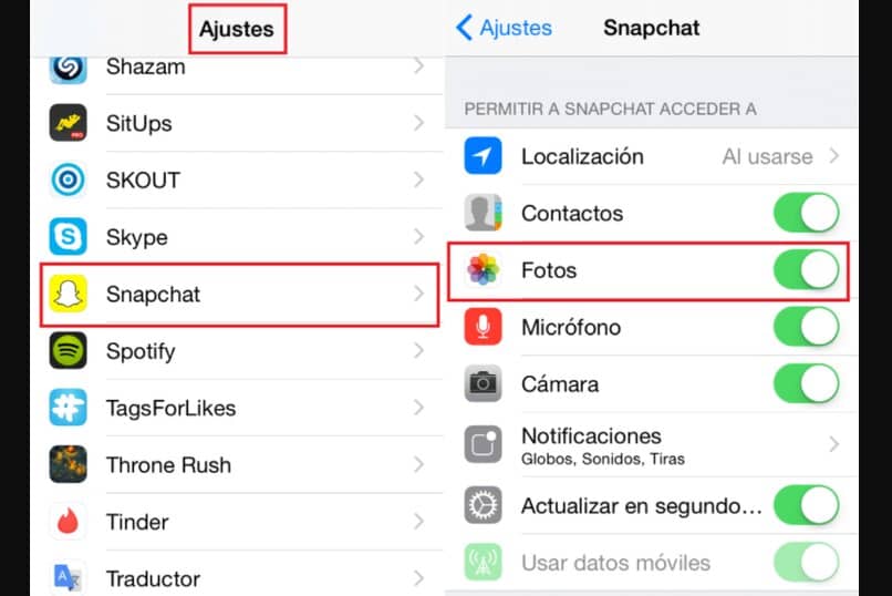 permitir y dar acceso a snapchat para acceder a tu galeria