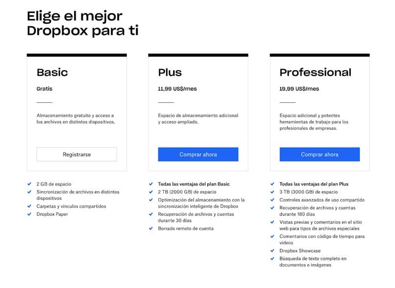planes individuales de dropbox