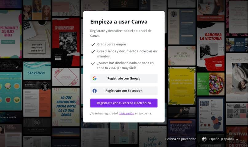 registrarse en canva