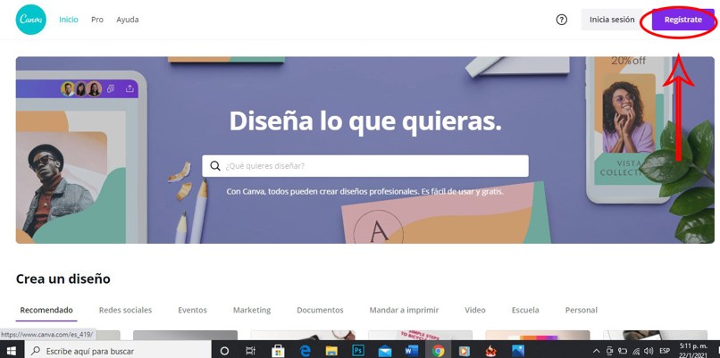 inicio de sesion en cuenta de canva desde la pc