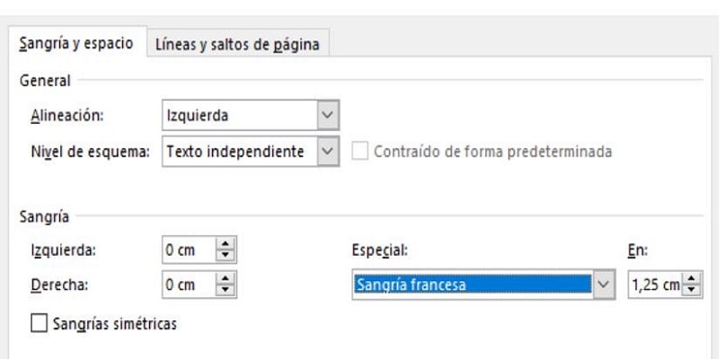 seleccionando sangria francesa