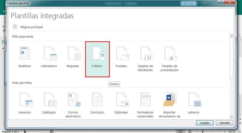 seleccionar folleto en aplicacion de publisher