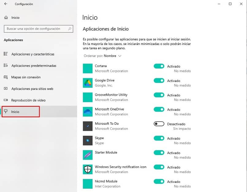 vista de proceso para acceder a programas de inicio de windows 10
