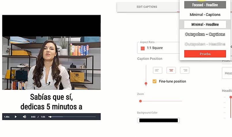 editando subtitulos de video de instagram
