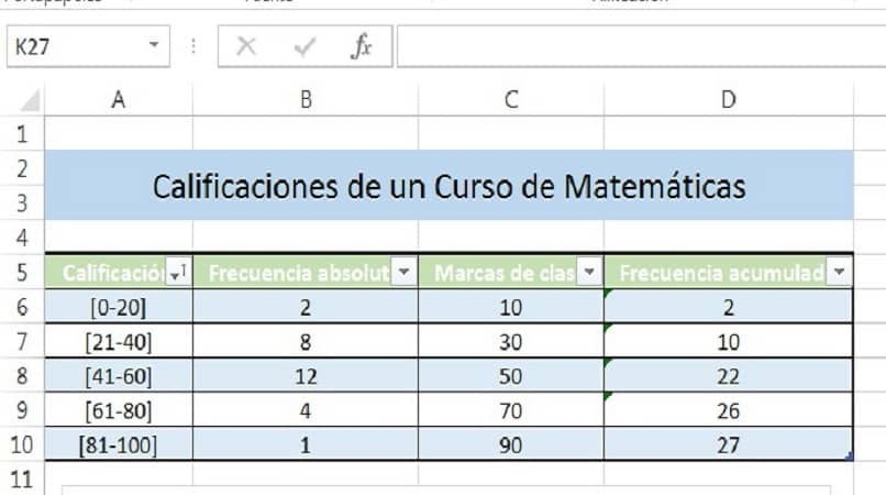 vista de tabla o cuadro con resgitro de datos en hoja de calculo