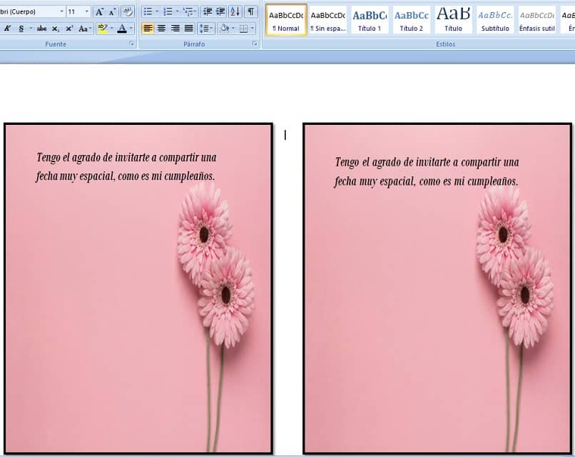 dos tarjetas de invitacion en word