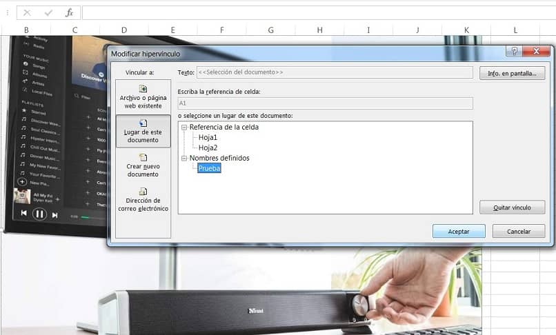 ventana de excel con imagen y elemento emergente de seleccion