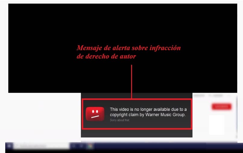 imagen con mensaje de alerta de youtube